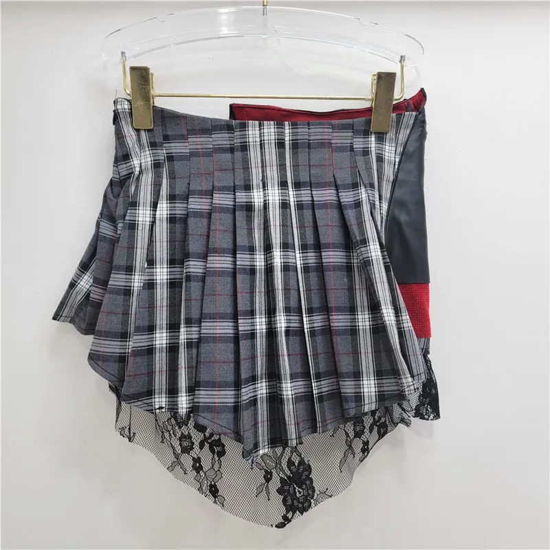 High Street Deconstruction Splicing Plaid Skirt Women New Punk Style Irregular Streetwear Sexy Fashion Skirt