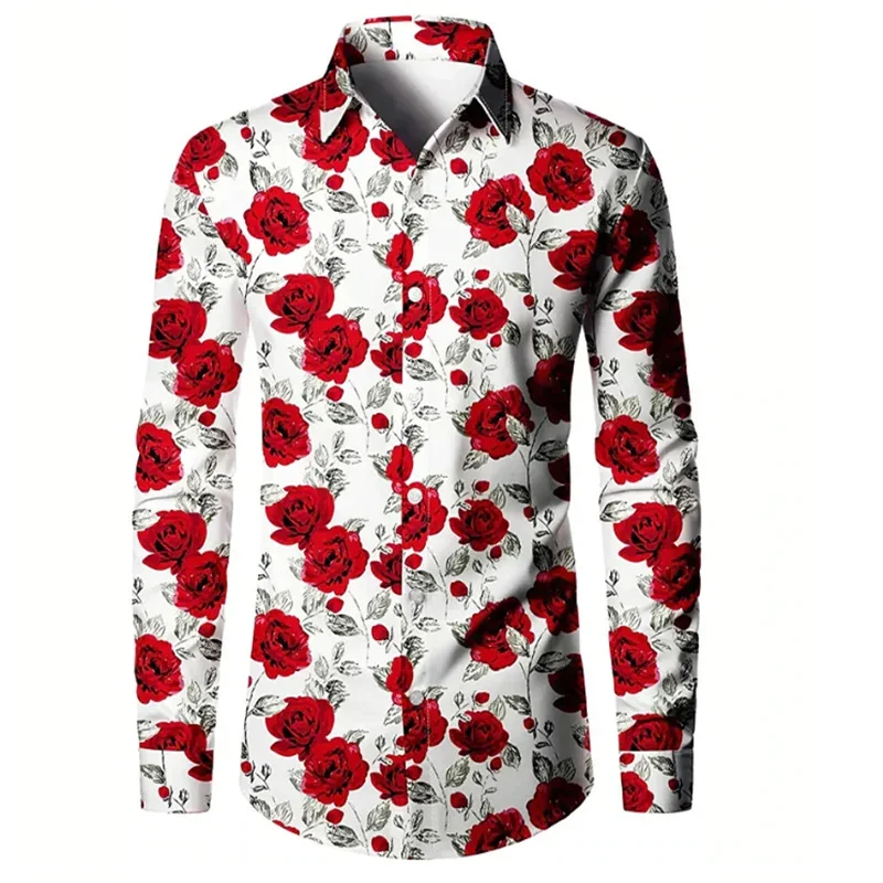 Men\'s shirt pattern shirt plus size street daily long sleeved V-neck buckle fashion designer casual, comfortable and breathable