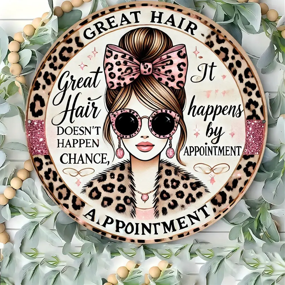 1 Stück Vintage-Friseursalon-Terminschild – 20,32 x 20,32 cm, Aluminium-Metallschild mit „Great Hair Does't Happen by Chance“-Zitat,