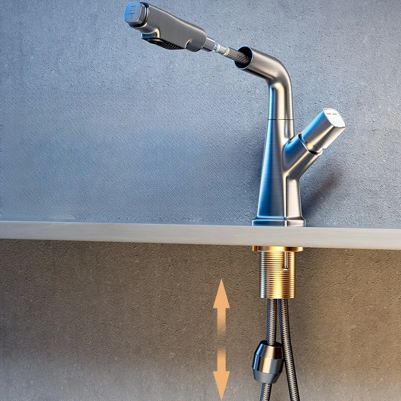 Bathroom Sink Faucet Lift Up Down Stream Sprayer Hot Cold Water Sink Mixer Wash Tap For Bathroom 360° Degree Rotation Tap