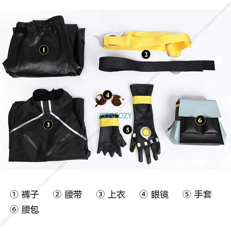 qq023Game HEARTSTEEL Cosplay Ezreal Costume Adult Men Top Coat Pants Gloves Glasses Bag PU Uniform Outfit Halloween Party Cospla