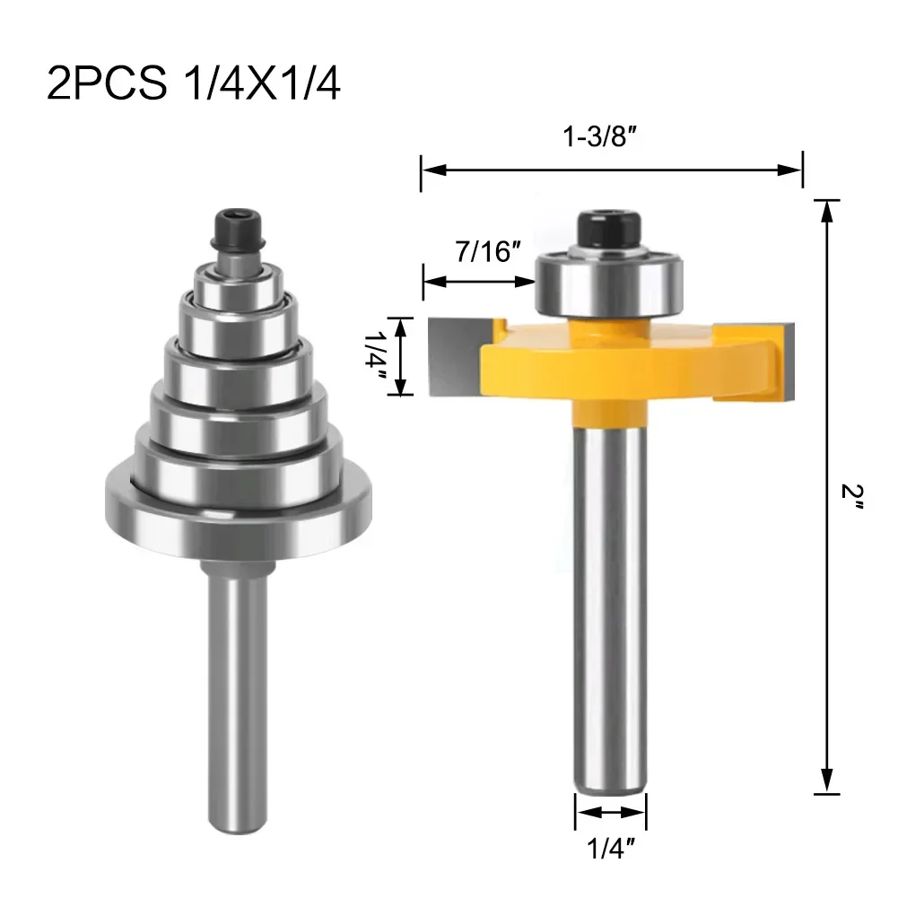 2PCS 6.35 12 12.7 8mm Shank Rabbet Router Bit with 6 Adjustable Bearings Tenon Milling Cutter Cemented Carbide Woodworking Bits