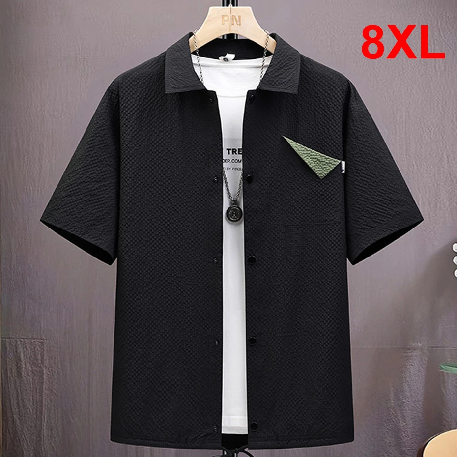 

Summer Short Sleeve Shirts Men Plus Size 8XL Solid Color Shirts Fashion Casual Pocket Design Shirt Big Size 8XL