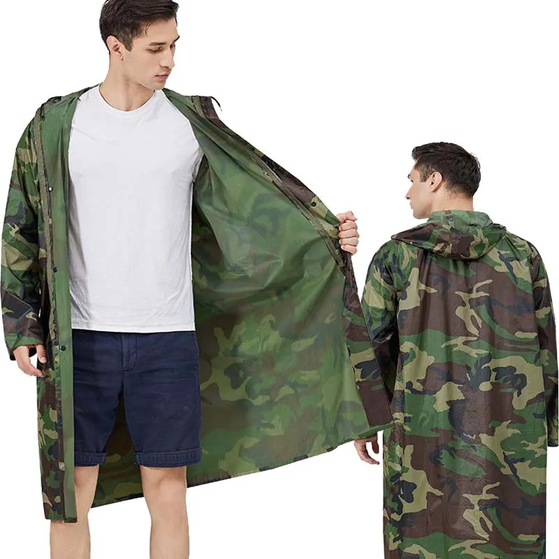 Raincoat PVC Waterproof Poncho Camouflage Cover Zipper Camping Hoodies Hunting Clothes Bilayer Coat