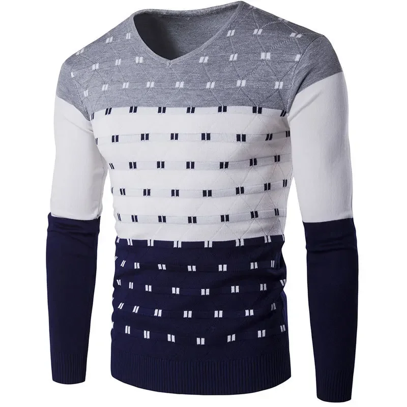 Men Sweater 2023 Autumn Men Long Sleeve Pullovers Outwear Fashion Rereo Print Round Neck Sweater Slim Fit Knitwear Sweater Tops