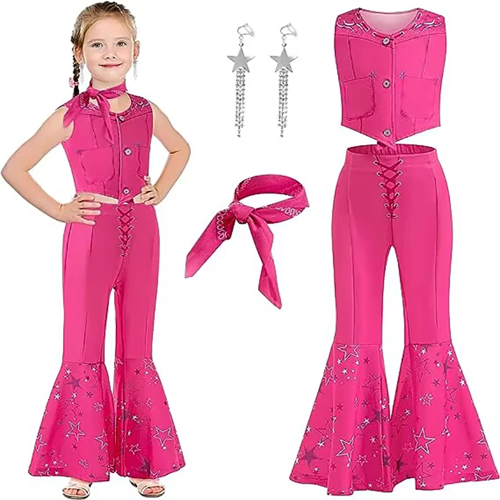 LZH Novelty Carnival Cosplay Costume For Girls Pink Top and Flared Trousers 2pcs Suits Children Halloween Birthday Party Clothes