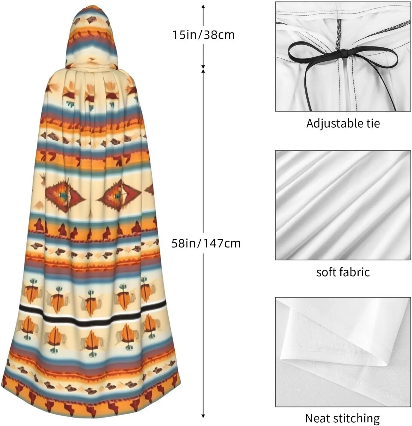 Płaszcz z kapturem dla dorosłych w stylu Indianinów, peleryna karnawałowa, kostium cosplay, szata na imprezę, gotycki karnawał