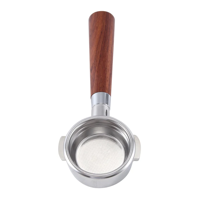 AF93-58MM ماكينة القهوة ذات الأذن المزدوجة بدون قاع حامل مرشح Portafilter E61 ملحق مقبض خشبي