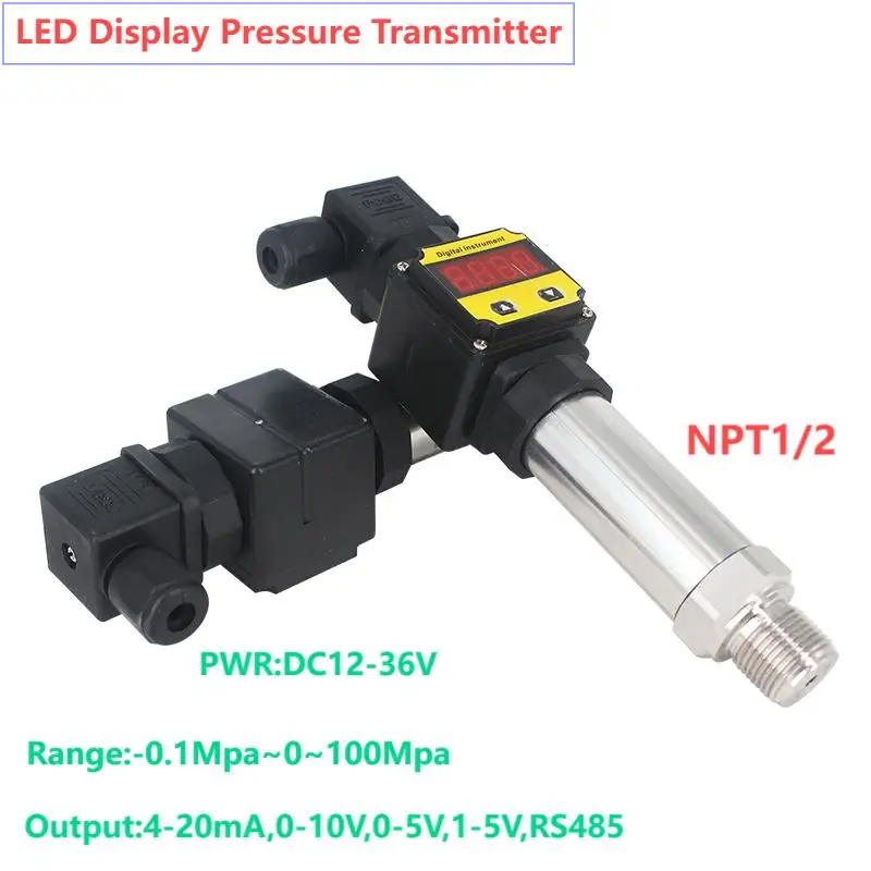 

NPT1/2 LED Pressure Transmitter 1Mpa 2.5Mpa 5Mpa 16Mpa Pressure Sensor 4-20mA 0-10V 0-5V RS485 Digital Pressure Transducer