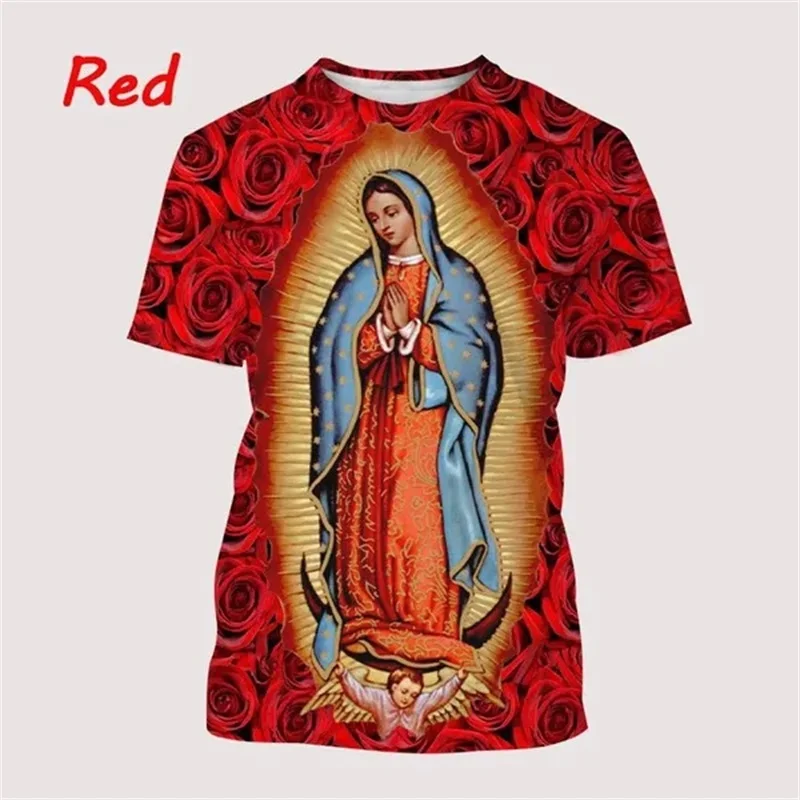 Mother Of Jesus Virgin Mary Tshirt For Men 3d Printed Short-sleeved Christian Belief Tee Tops Round Neck Oversized Mens Tshirt