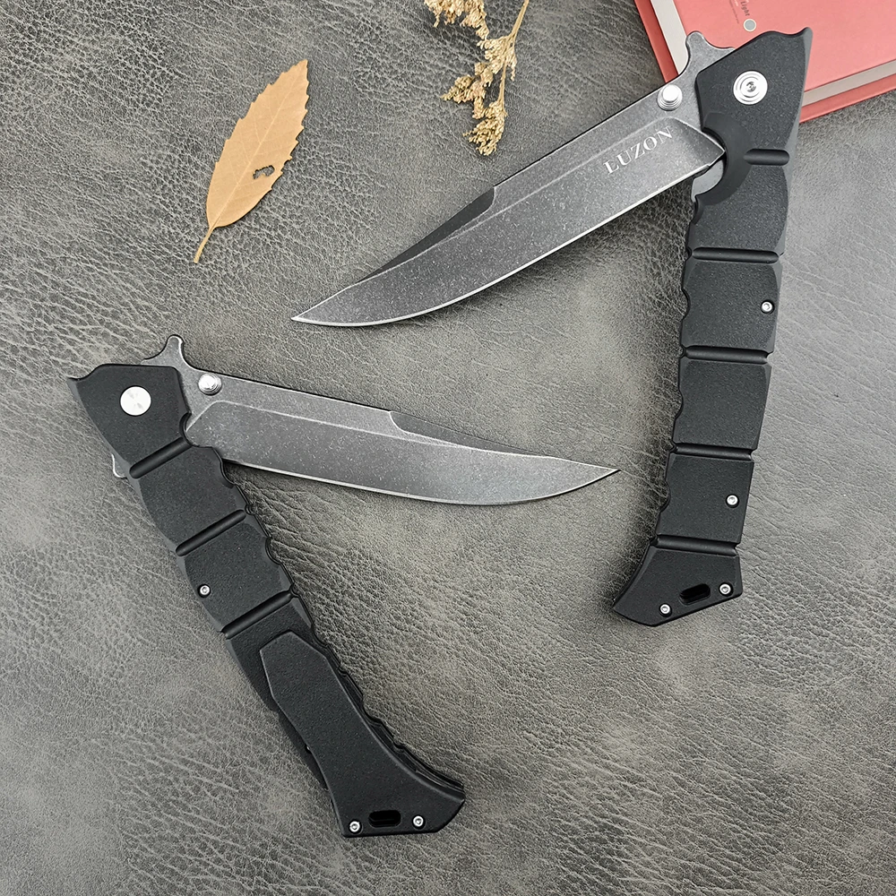 CD Luzon 6 Outdoor Pocket Folding Knife Stonewashed 440C Blade EDC Hunting Camping Self Defense Multi Tools Nylon Fiber Handle