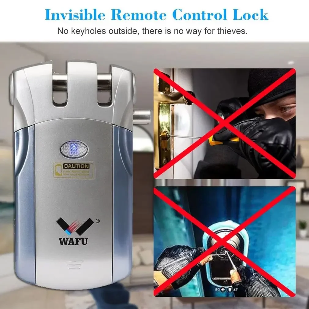 Wafu 019 Remote Control Door Lock TUYA Wifi Electronic Smart Lock 4 Remote Controll Deadbolt Lock Bluetooth Invisible lock Blue