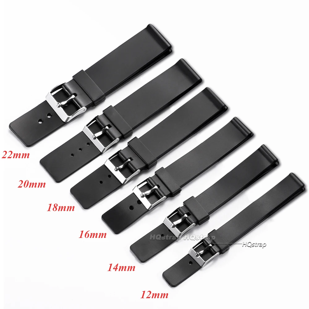 12mm 14mm 16mm 18mm 20mm 22mm Black Watch Strap for Women Men Waterproof Sport Replacement Strap PVC Plastic Watchband for Seiko
