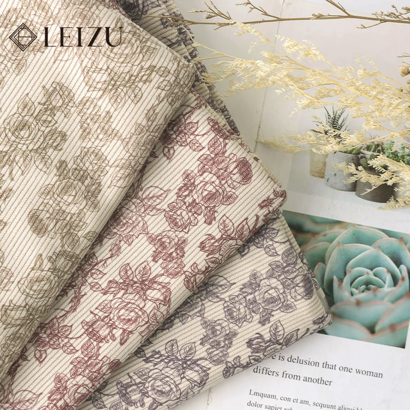 0.5/1/2Yard Ribbed Corduroy Fabric Vintage Plant Brush Print Spring Autumn DIY Sewing Fabric Making Pants Jacket Clothing Cloth