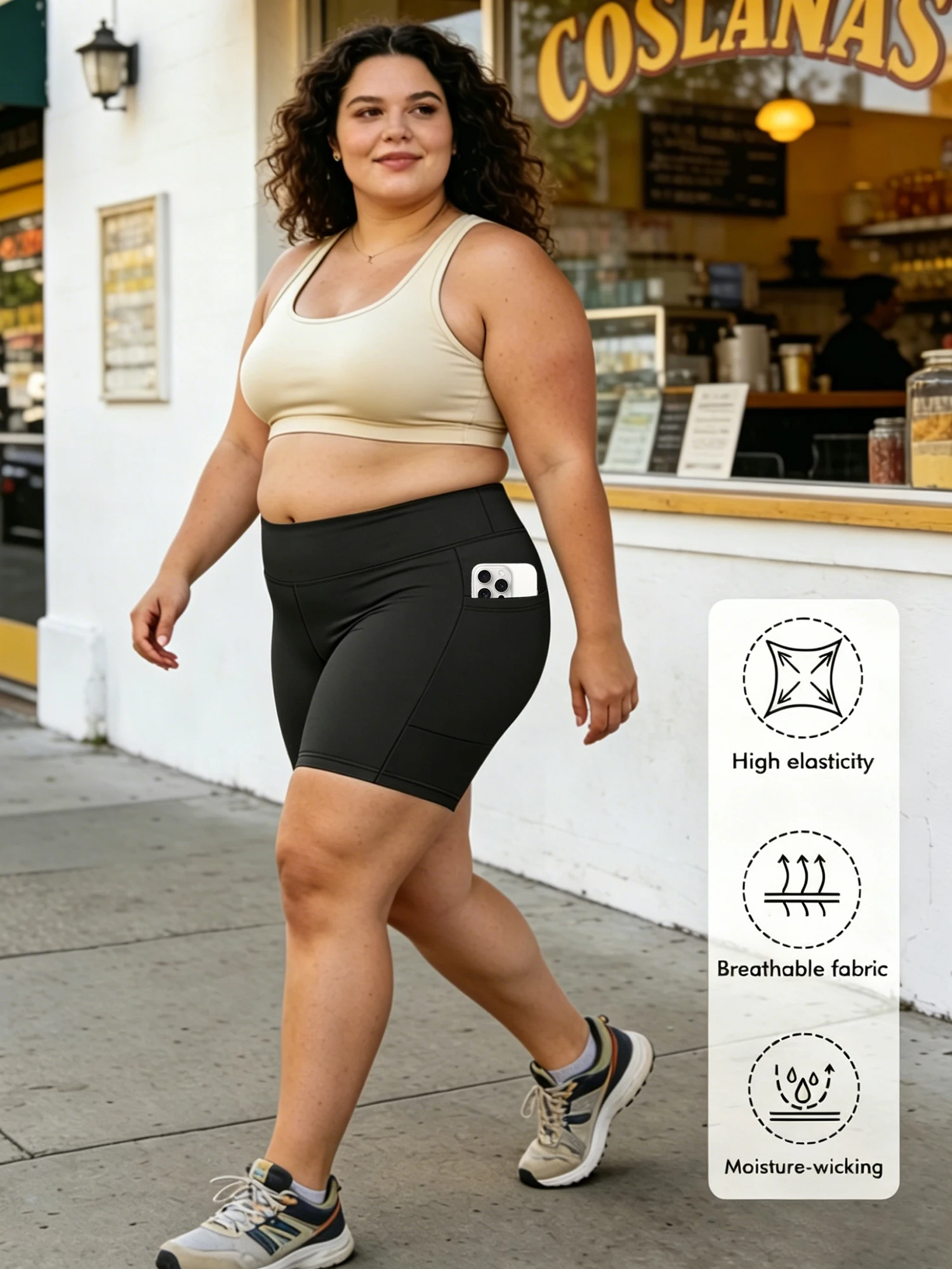 Übergrößen-Radlerhosen für Damen - 3 Zoll Hohe Taille, Bauchkontrolle, Schwarze Spandex-Workout-Shorts (0XL-5XL)