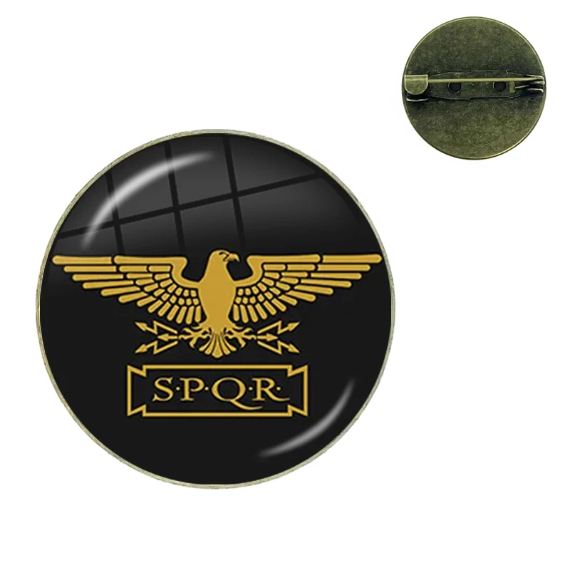 Retro Spqr Roman Empire Legions Collar Pins Glass Cabochon Brooch Pins Men Women Fashion Jewelry