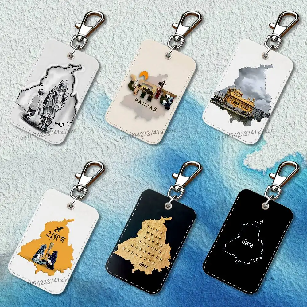 

Punjab Map Rectangle Access Card Case Leather Card Holder Keychain Key Ring Transportation Card Case