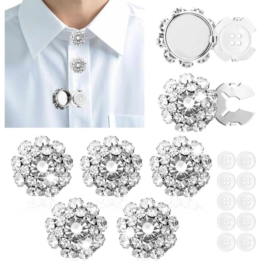 3PCS Decorative Rhinestone Buttons Covers Detachable Snap On Crystal Jewelry Buttons for Women Dress Suit Cuff Shirt Accessories