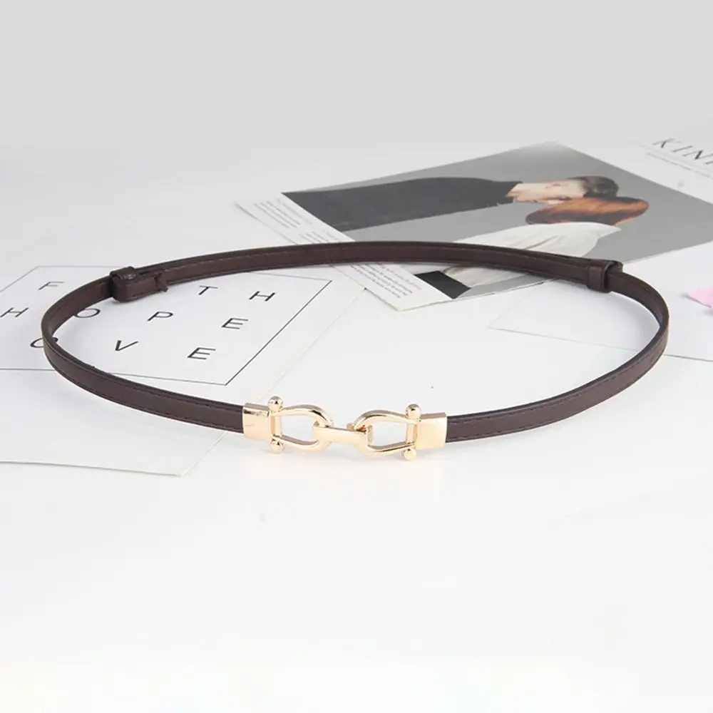 Cinturón de cuero PU Ins para mujer, cinturón fino ajustable con hebilla de aleación de Zinc, pretina delgada