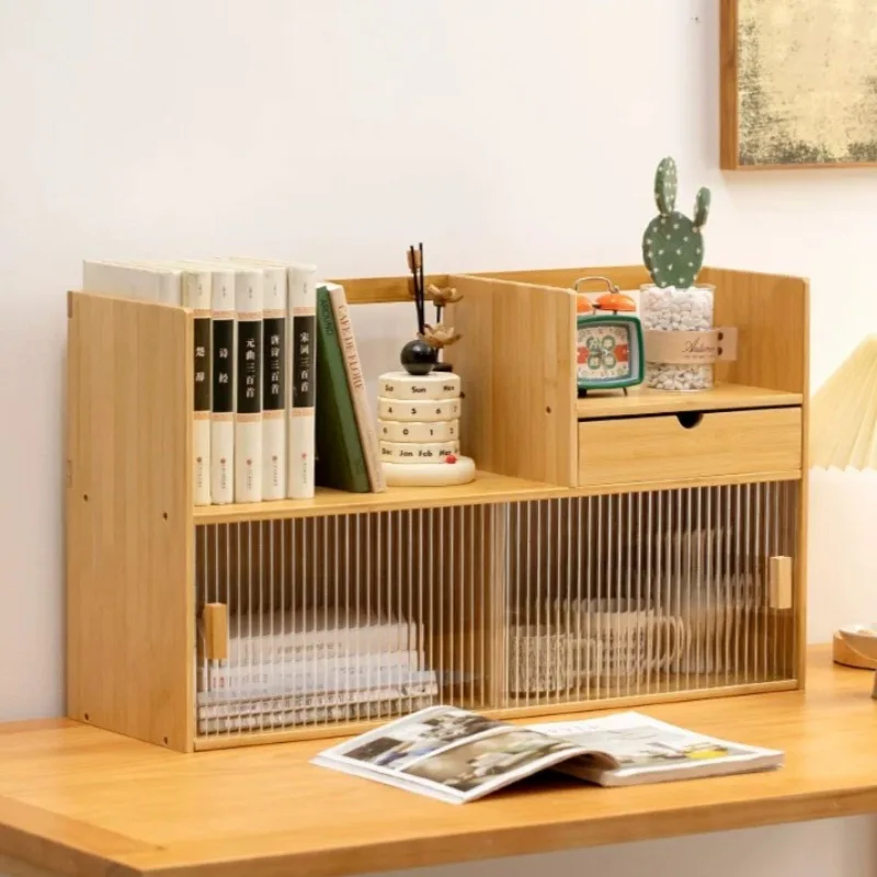 Hidden Shelving Office Storage Stationery Containers Glass Essentials Desk Storage Wooden Display Prateleiras Quarto Accessories