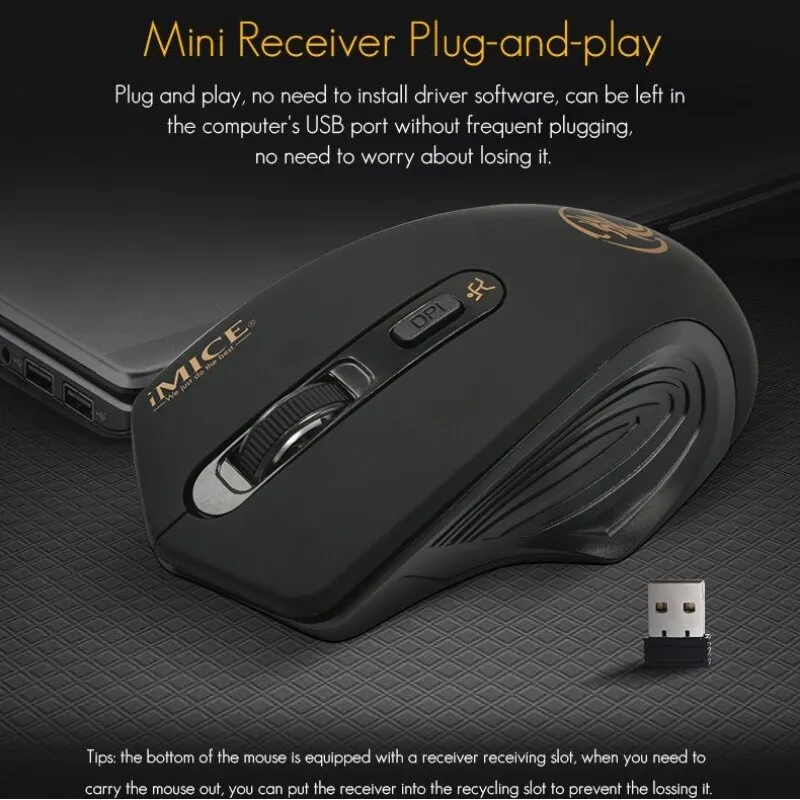 IMICE G-1800 2.4Ghz Silent Mouse 1600DPI for Laptop Battery