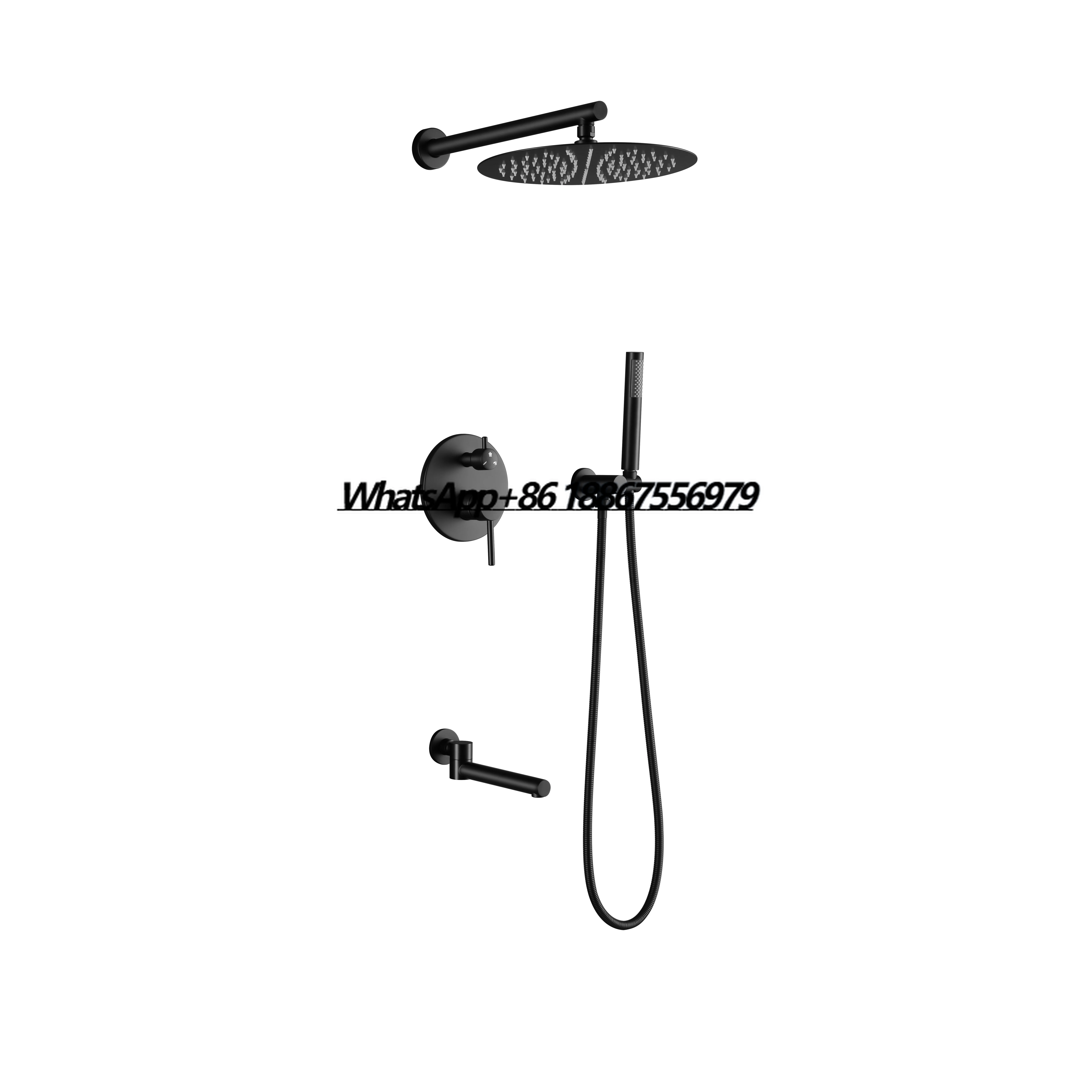 

Black Bathroom Shower Set Hot and Cold Concealed Shower Mixer in Wall Mounted Rainfall Head Bath Faucet