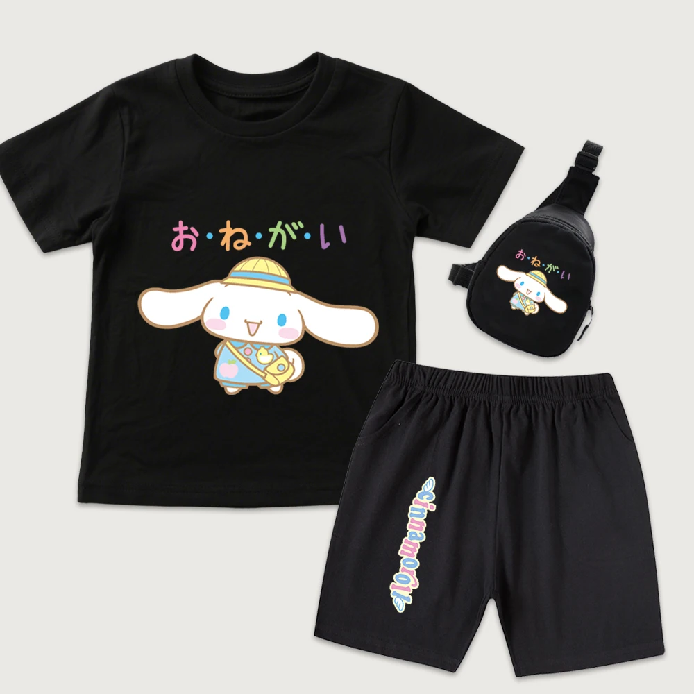 

Детская хлопковая футболка с принтом Cinnamoroll Kindergarten Time, шорты, мини-сумка на грудь, комплект из 3 предметов для мальчиков и девочек, повседневная летняя одежда