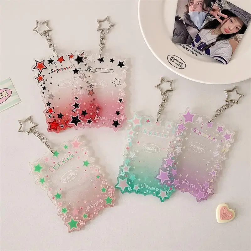 Cute Star Gradient Color Photocard Holder PVC Girl Card Holder Idol Photo Display Protect Storage Card Keychain Bag Pendant Gift