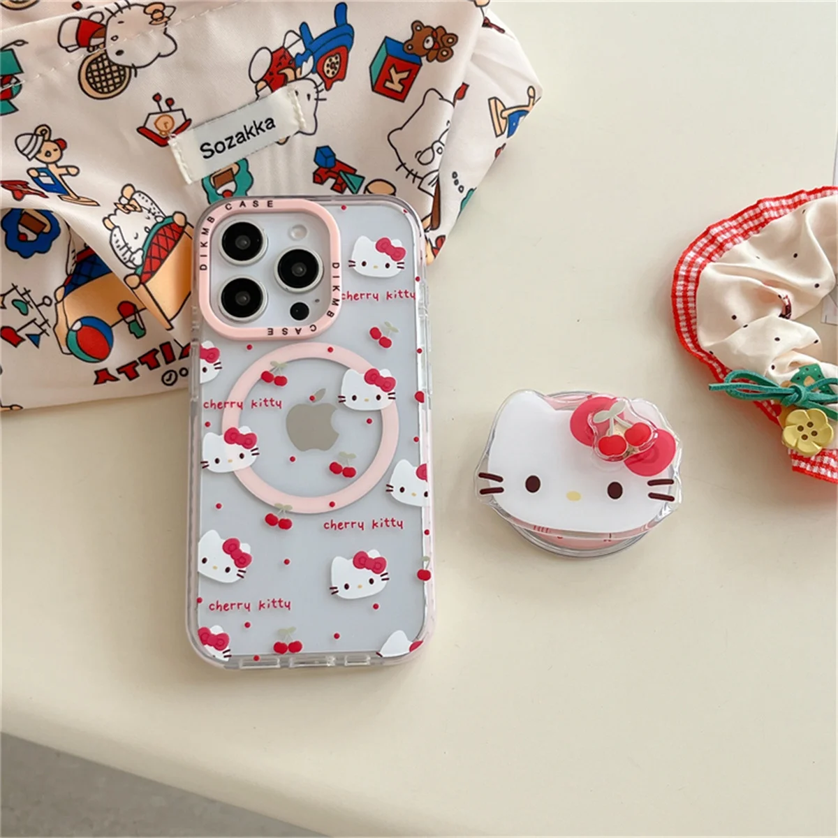 

For Magsafe Magnetic Holder Stand Phone Case For iPhone 16 15 14 Pro Max 13 14 Cute Hello Kitty Pink Girl Cases Hard Back Cover
