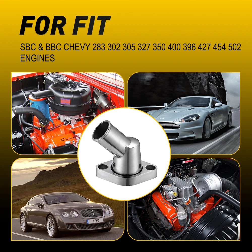 1 قطعة 45 °   رقبة مياه ألومنيوم مصقولة تناسب SBC BBC Chevy 283 302 305 327 350 400 396 427 454 502 ملحقات المحركات
