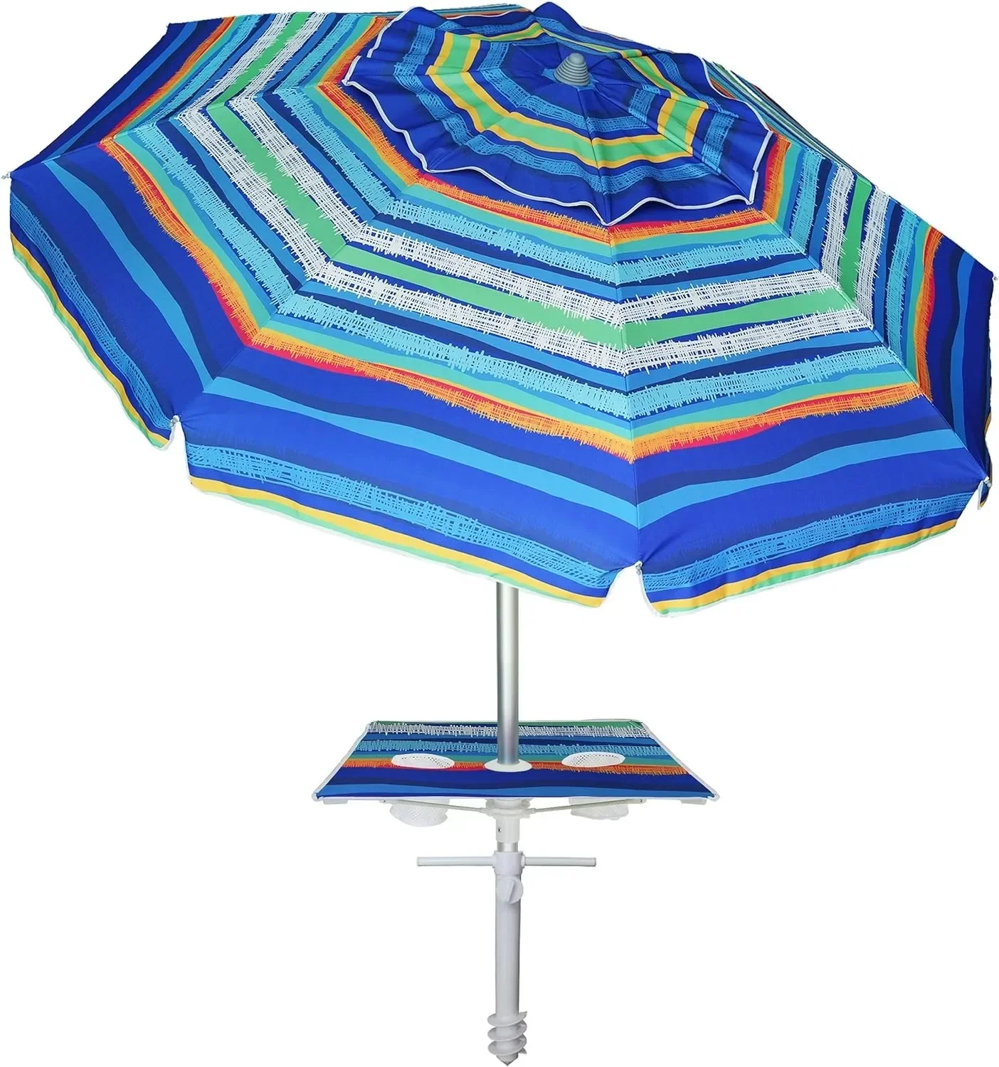 

Beach Umbrella with Sand Anchor & Table Tray, Portable Heavy Duty Beach Umbrellas, 6.5ft Sun Outdoor Umbrella, UV 50+ Protection