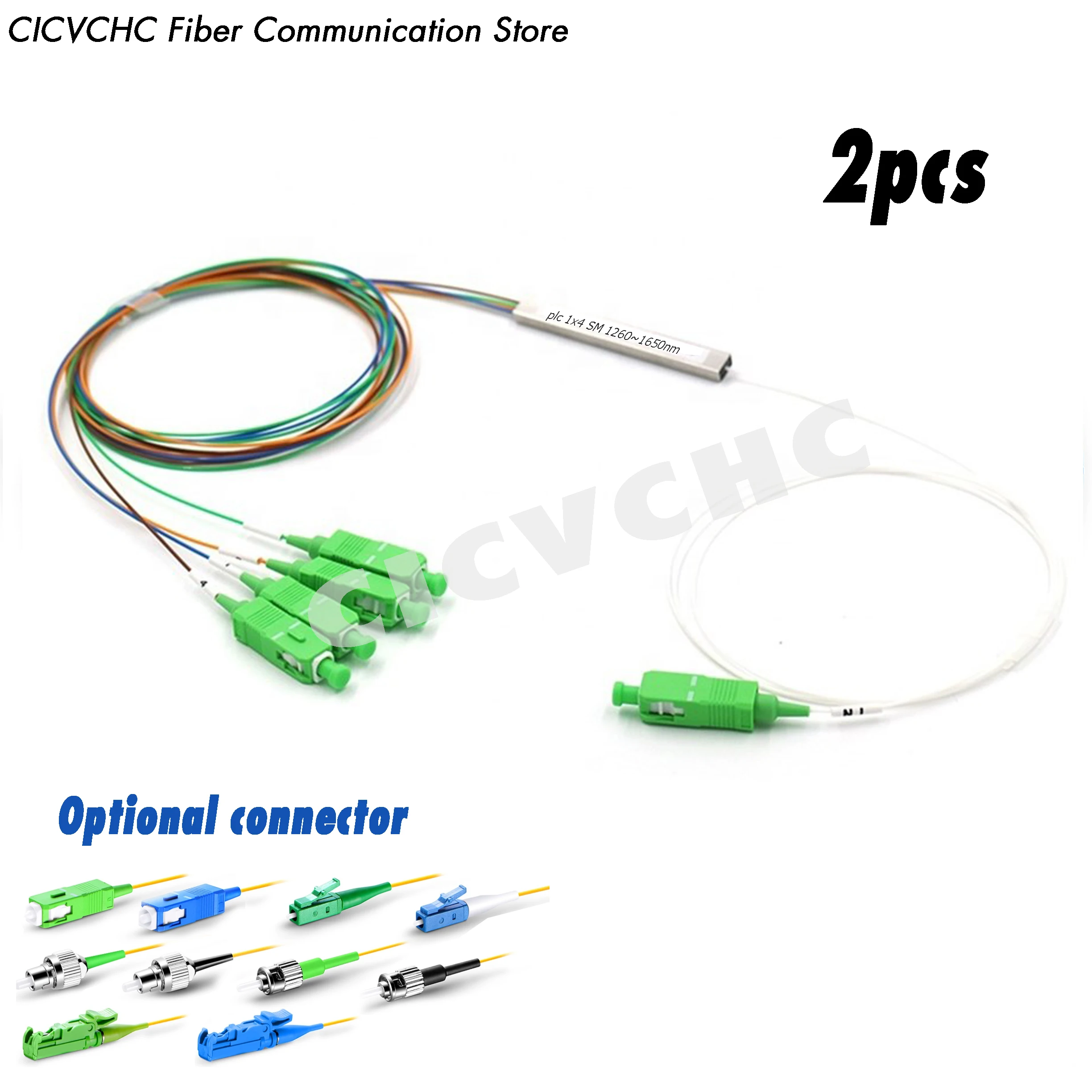 2pcs 1x4 PLC Optical Splitter, Mini Module, Singe Mode Fiber, SMA905, SC, LC, FC, ST, E2000 Connector, 1m length, 0.9mm tube