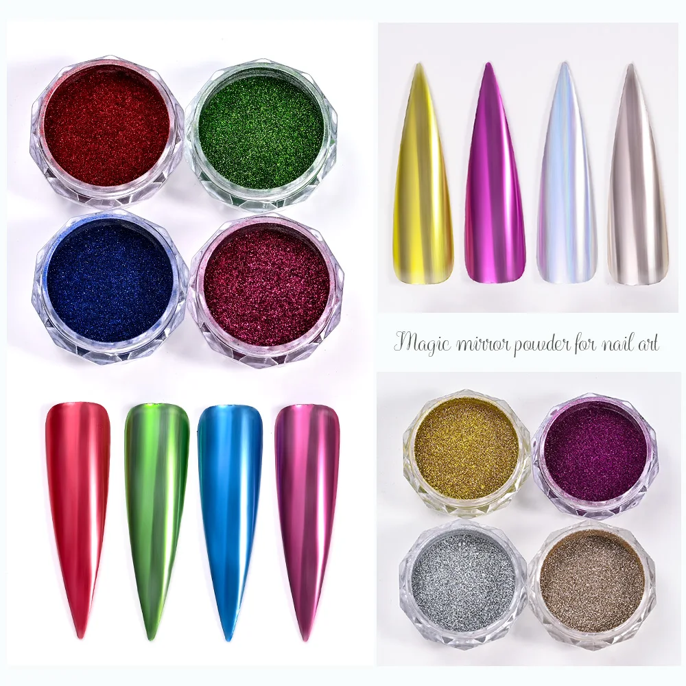 4 瓶ネオングリーン/レッドクロームパウダーネイルグリッターミラー効果メタリックグリッタークローム顔料パウダーネイルアートの装飾