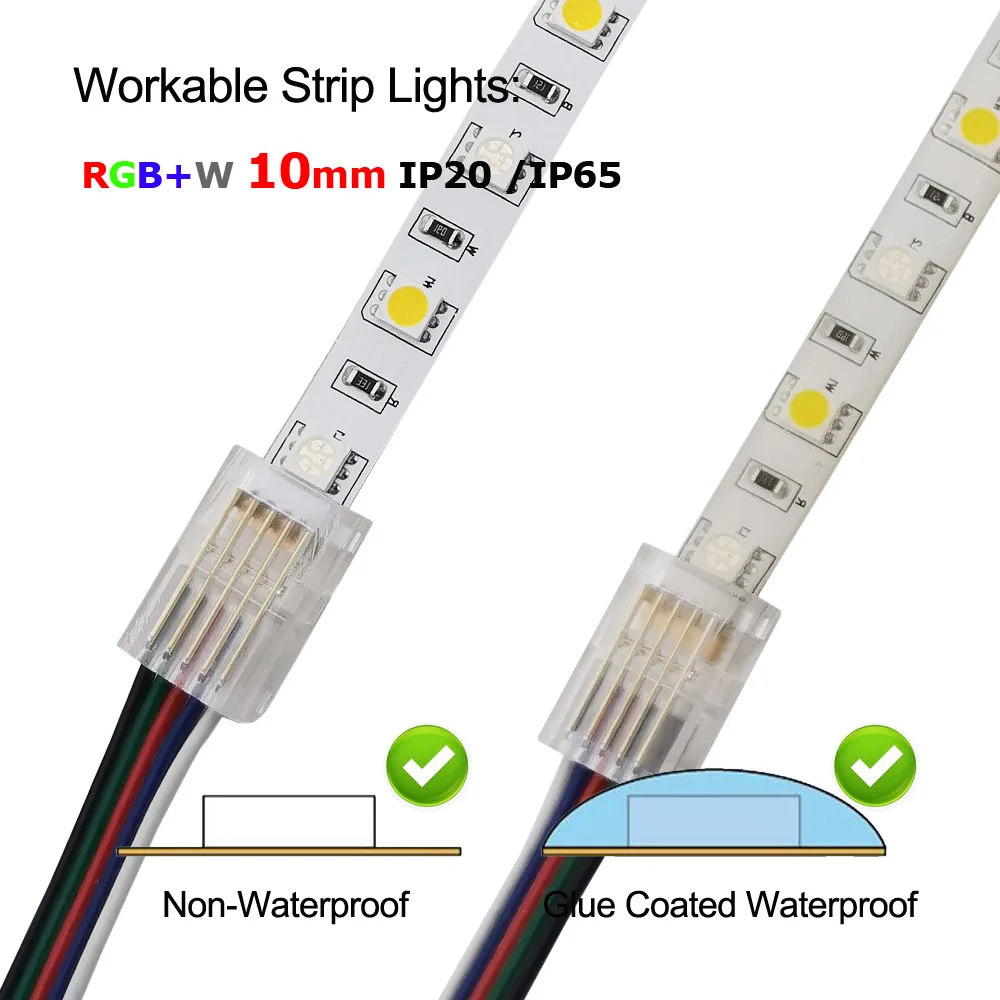 5-контактный 10 мм коннектор для светодиодной ленты, удлинитель провода, клемма для ленты RGBW, фиксирующие зажимы