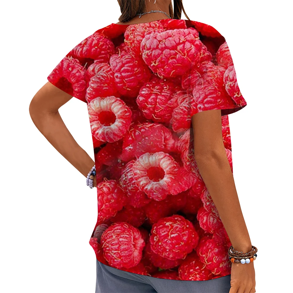 CLOOCL Women T-Shirt Sweet Raspberry Graphics 3D Printed Tees Button Decorate Short Sleeve Blouse Summer Oversized T Shirts