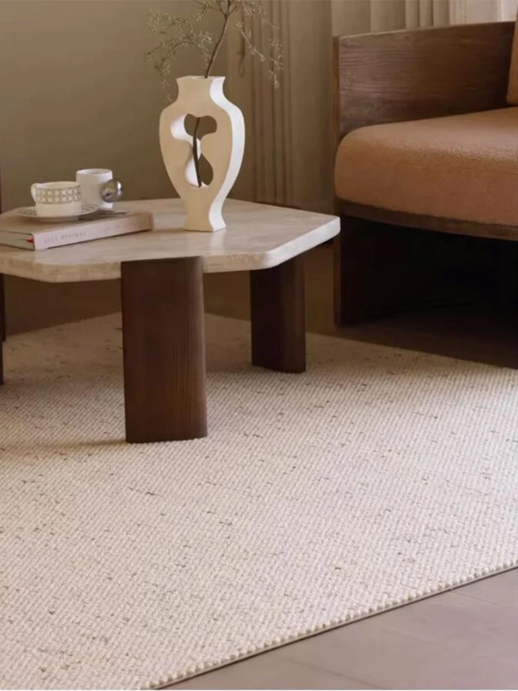 Imported Wool Living Room Carpet Solid Color Cream Style Rug for Bedroom Large Thick Simple Study Floor Mat Office Luxury Carpet
