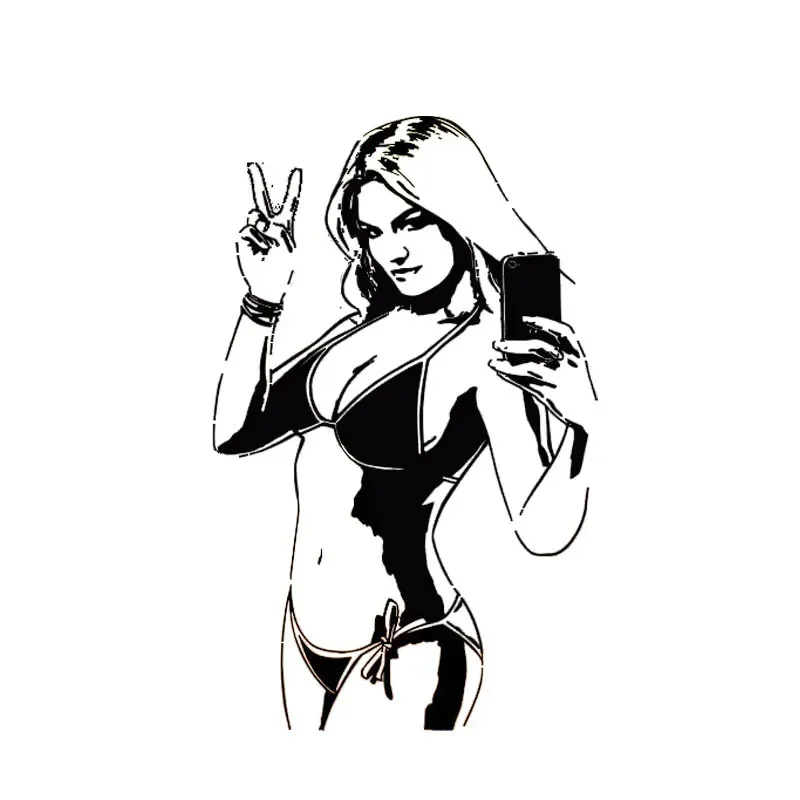 Charming Lovely Taking Photo Girl Popular Fashion Style Vinyl Decal Black/Silver Car Sticker 9.6cm*15cm