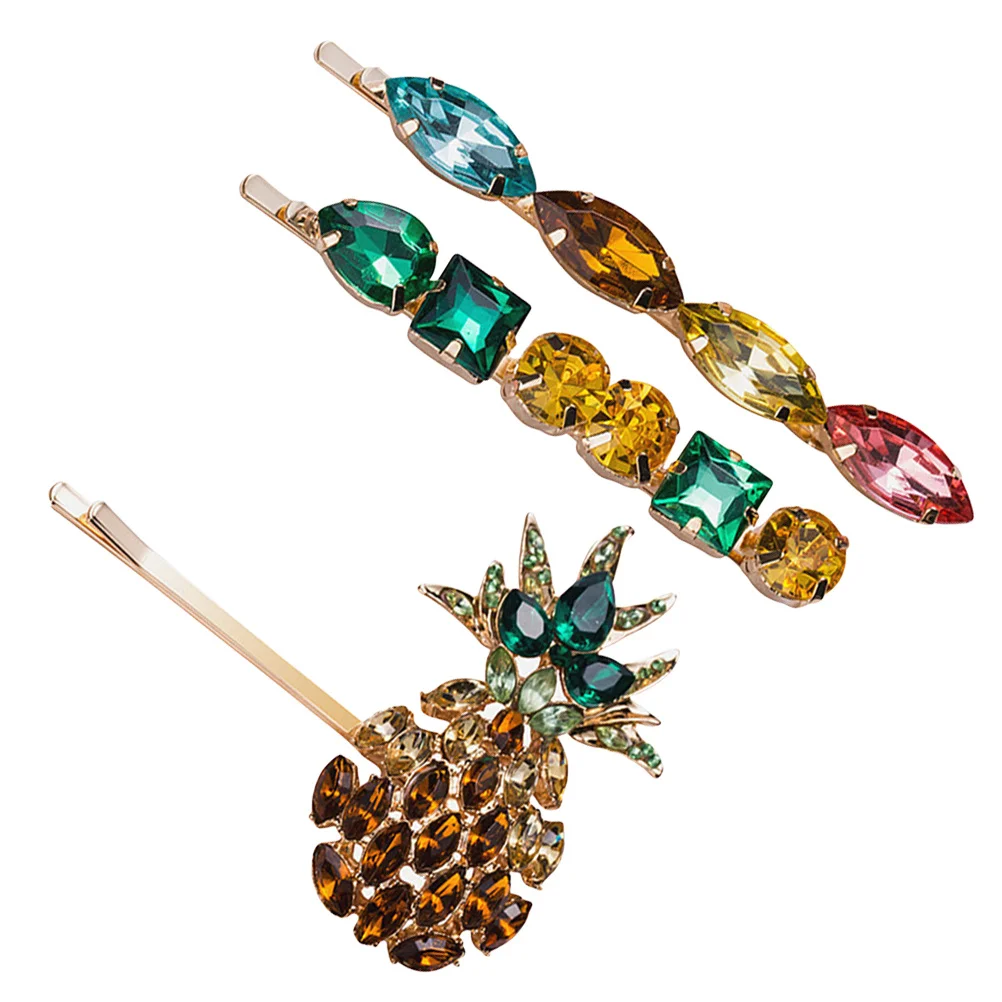 3 قطعة مقاطع الشعر حجر الراين الاكريليك الأناناس تصميم للنساء موضة المشابك الأناناس دبوس الشعر أصحاب تصفيف الشعر #1