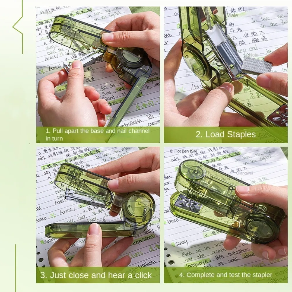 INS Manual 360° Rotatable Stapler Bookbinding Tool Plastic Transparent Stapler Lightweight Portable Paper Stapler Student