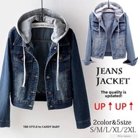 Spring Autumn Short Denim Jacket Women's Long Sleeve Slim Fit Hooded Coat Korean Style Student Top Fashion Outerwear