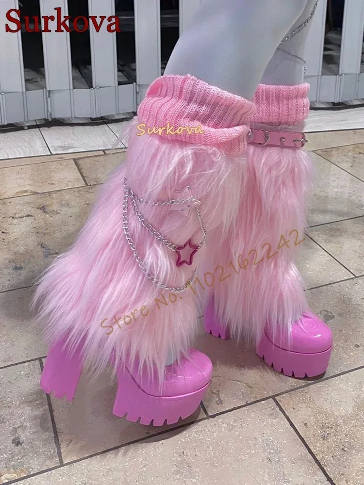 

Розовые сапоги на толстой подошве на меху. Зимние нескользящие сапоги до середины икры в стиле Лолиты без шнуровки на толстом каблуке. Элегантные вечерние современные сапоги в стиле панк. 47