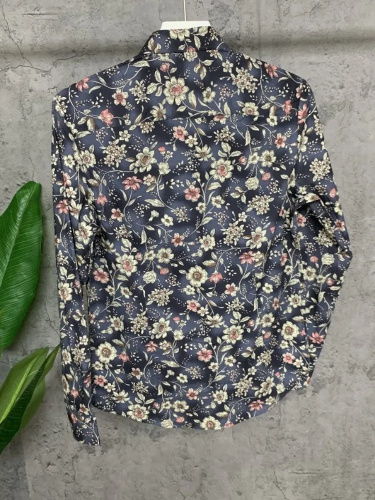 Youthful Style Male Turndown Collar Printed Flower Shirts Spring Mens Long Sleeve Cotton Shirt Handsome Streetwear Casual Tops