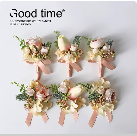 

Mori champagne powder hand flower brooch flower bride bridesmaid groomsman sister flower wedding hydrangea artificial flower pho