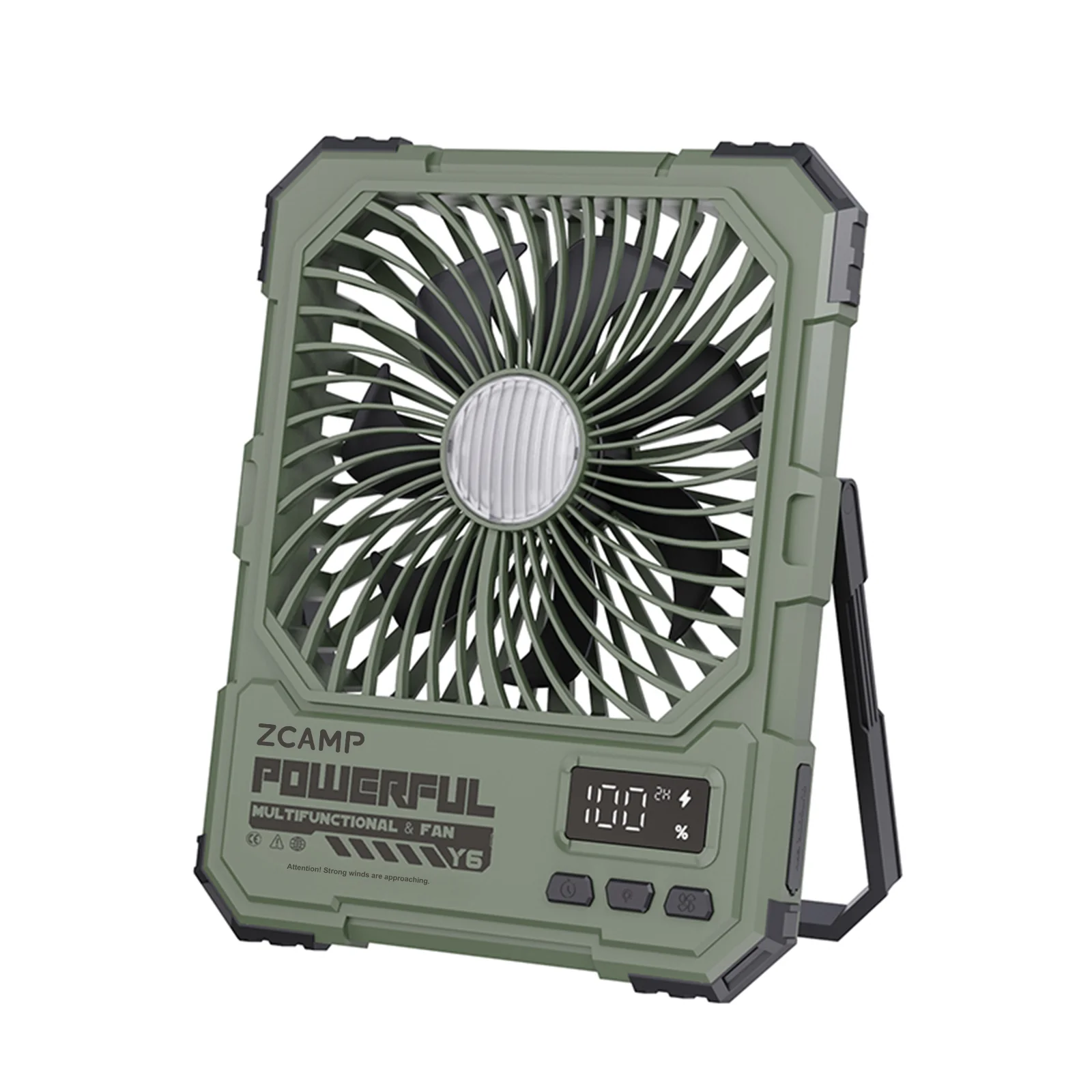 3-in-1 Camping Fan with Light & Remote, 20000mAh Battery Fan, 1-100 Stepless Speed LED Display, Stand/Hang Use,for Tent Travel Jobsite Outdoor, Green