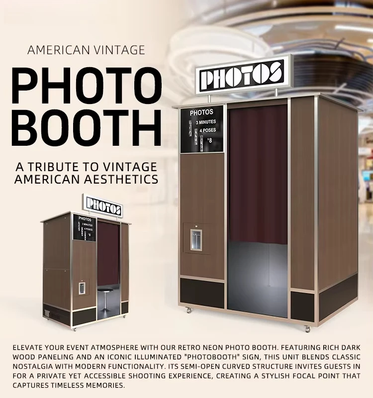 custom enclosed magic mirror photo booth kiosk dslr compatible with built‑in printer for wedding ceremony global event operators