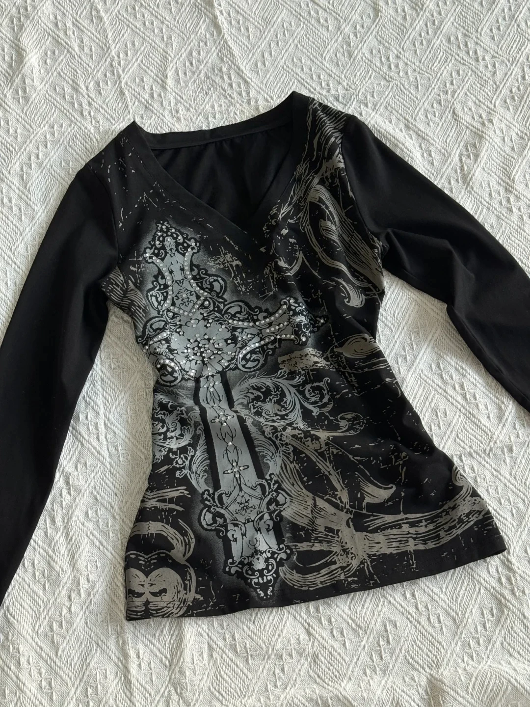 Camiseta vintage feminina casual manga longa streetwear subcultura harajuku americano retro y2k vintage gótico camisetas outono chiques topos