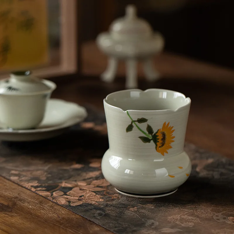 

Ceramic Tea Hand-Painted Pink Vintage Kui Kou Jian Shui Waste Jar Tea Residue Bucket Small Kung Fu Tea Set Tea Ceremony Accessor