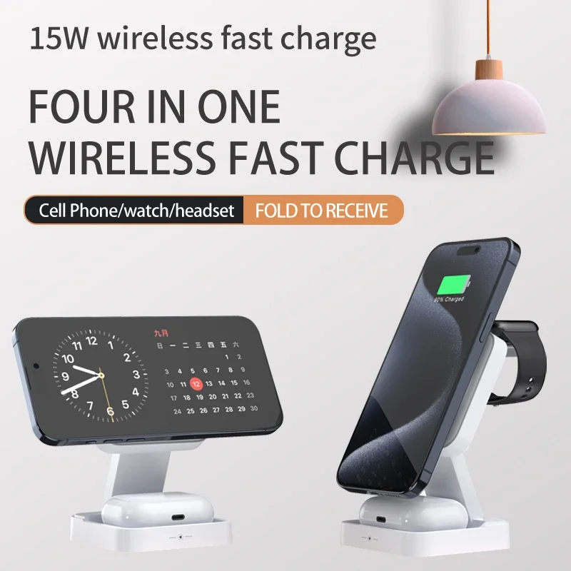 3 In 1 Magnetic Wireless Charger Pad Stand Foldable for iPhone 15 14 13 12 Pro Apple Watch AirPods 2 Fast Charging Dock Station