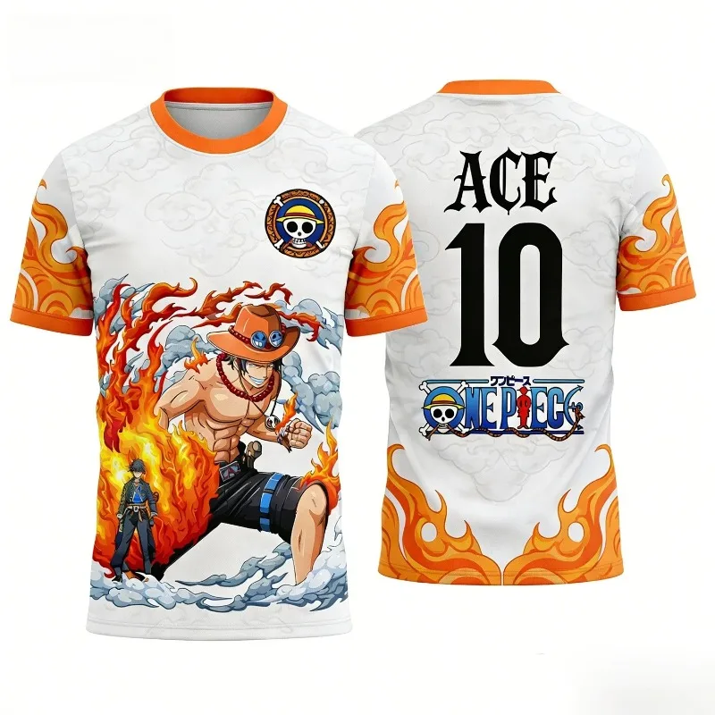 One Piece Fire Fist Ace Skull Logo Flame Print 3D All Over Print Breathable Moisture Wicking Urban Streetwear Anime Sports Top