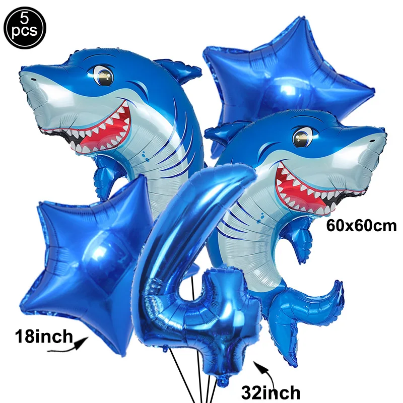 5 stücke Cartoon Blue Shark Anzahl Digitale Luftballons Set Jungen Ozean Meerestiere Geburtstag Party Decor Liefert Kinder Favor Geschenke – Detail 5